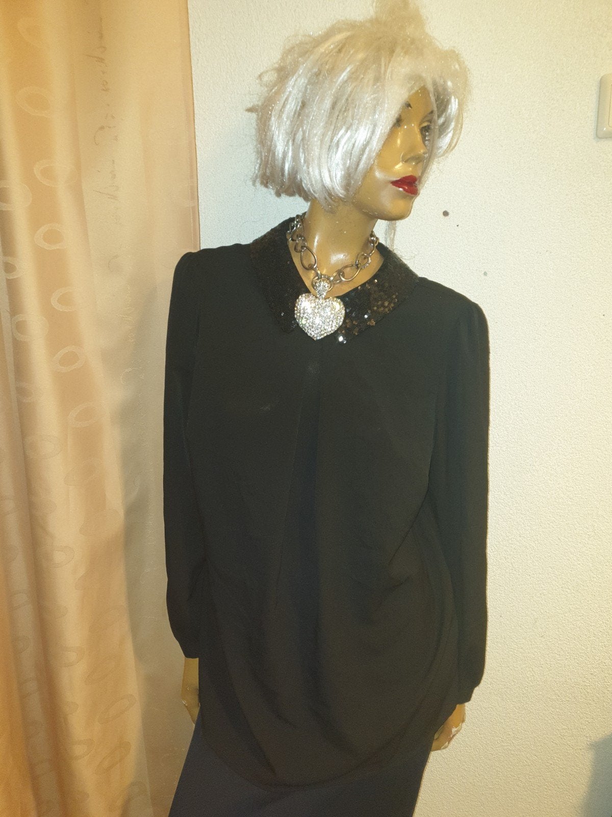 Zwarte blouse met paillettenkraag amy vermont 44 nieuw, Zwart, Maat 42/44 (L), Nieuw, Ophalen of Verzenden
