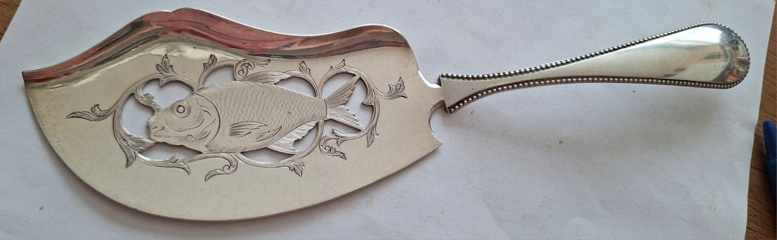 Antieke Zilver Visschep visdienschep met Parelrand 19e Eeuw, Antiek en Kunst, Ophalen