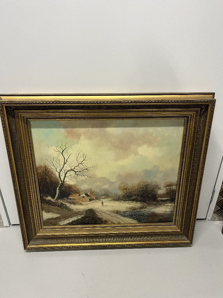 Klassiek winters olieverfschilderij, Ophalen, Doek, Landschap, Olieverf