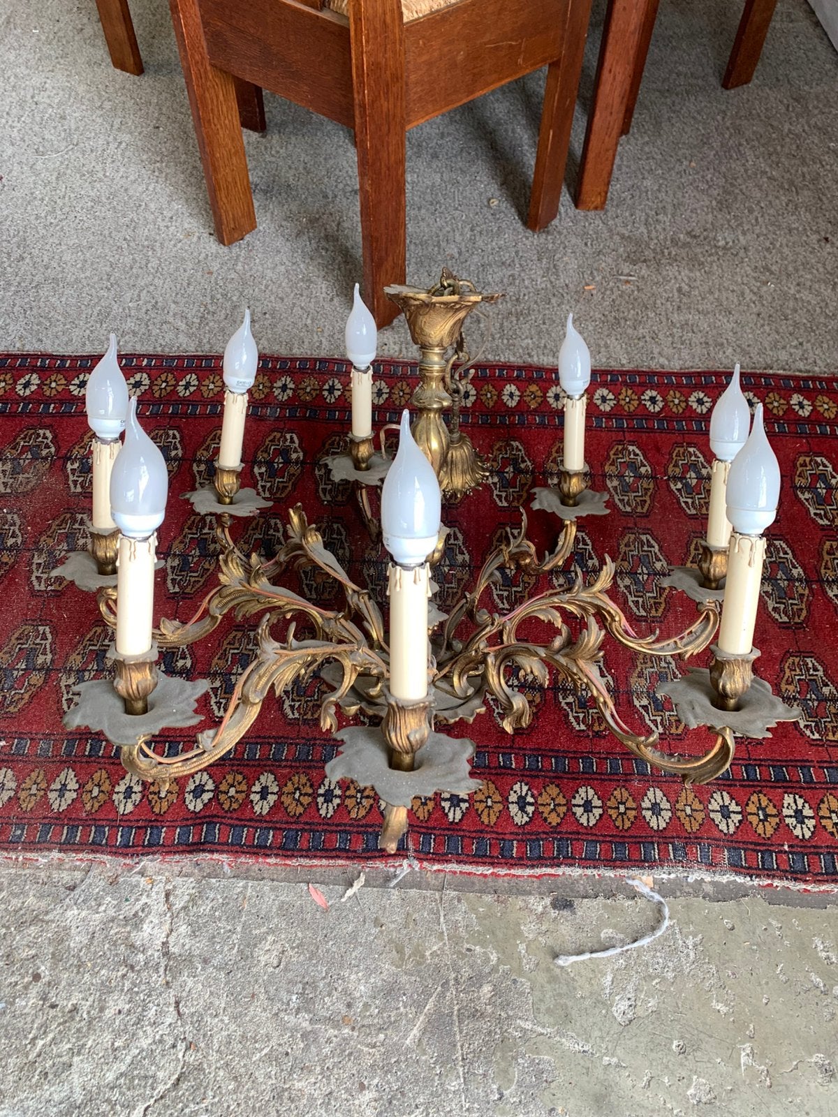Lamp oude antiek zwaar bronzen kroonluchter brons, Verzenden, Zo goed als nieuw