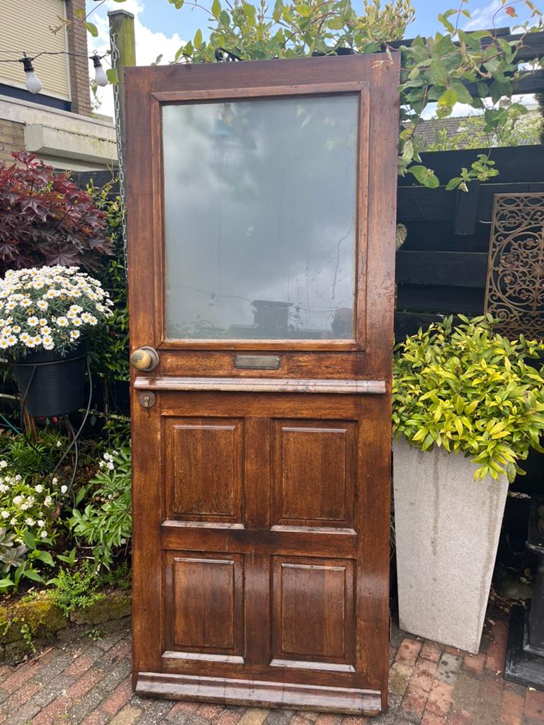 Zware hardhouten voor deur, Doe-het-zelf en Verbouw, Deuren en Horren, Ophalen, Gebruikt, 200 tot 215 cm, Glas