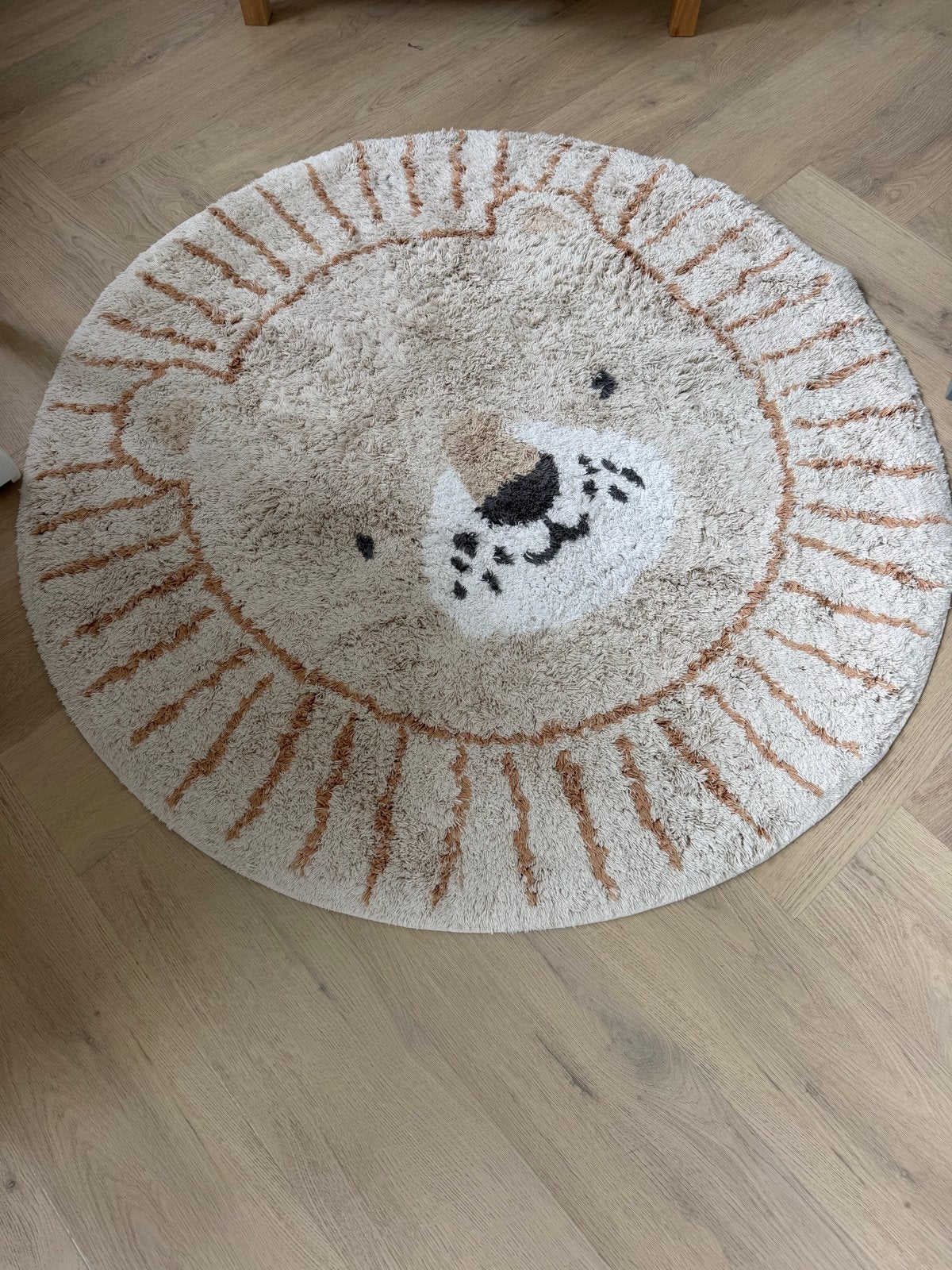 Schattig rond vloerkleed met leeuwenkop voor kinderkamer, Ophalen, Beige, Rond, 50 tot 100 cm