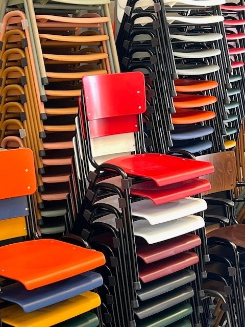 Retro eetkamerstoelen nieuw rood wit blauw stoelen prijs p/s, Kunststof, Overige kleuren, ., Vintage