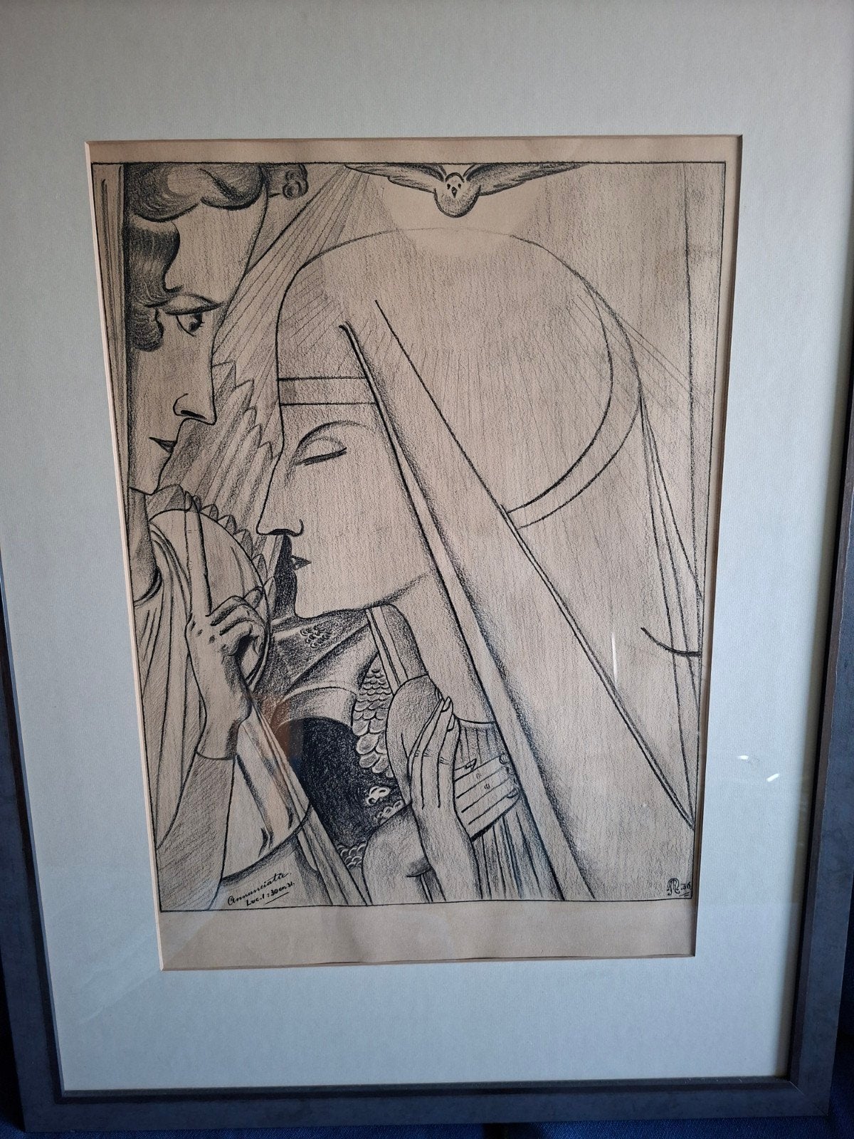 Zwarte tekening naar Jan Toorop, Ophalen, Houtskooltekening, Achter glas