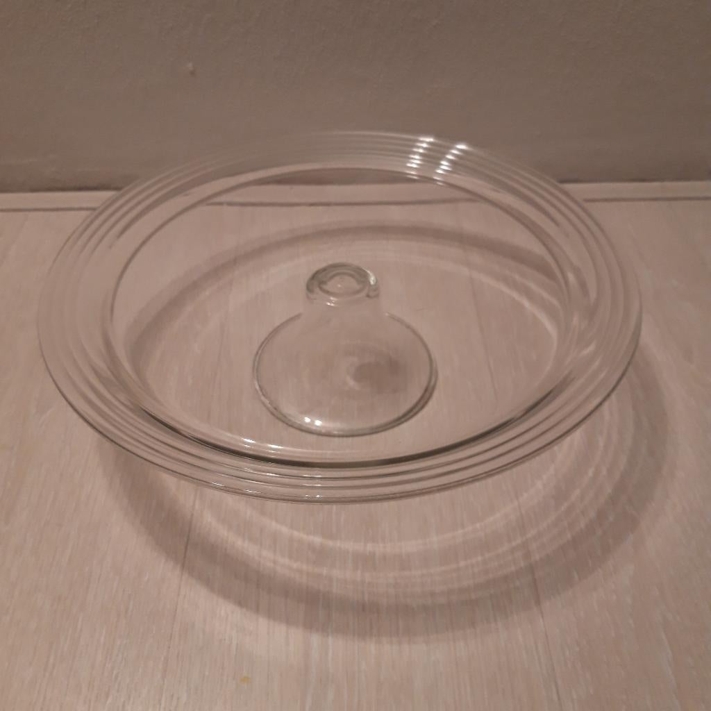 Groot glazen plateau op voet, diameter 36 cm, Ophalen, Schaal, Rond, Glas