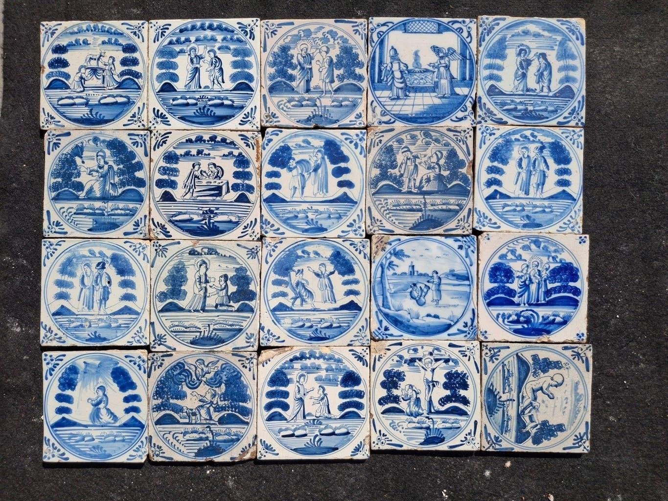 Antieke Hollandse Bijbelse Tegels - Set van 20, Antiek en Kunst, Antiek | Wandborden en Tegels, Ophalen of Verzenden