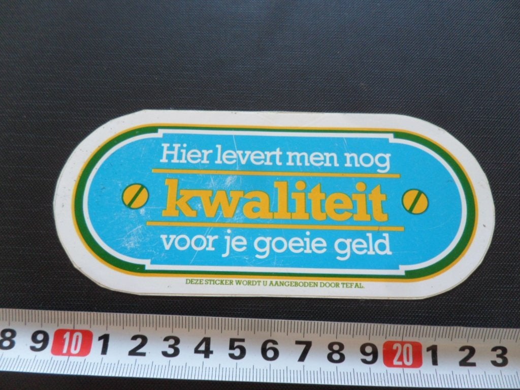 sticker TEFAL hier levert men nog kwaliteit voor goeie geld, Verzamelen, Ophalen, Zo goed als nieuw
