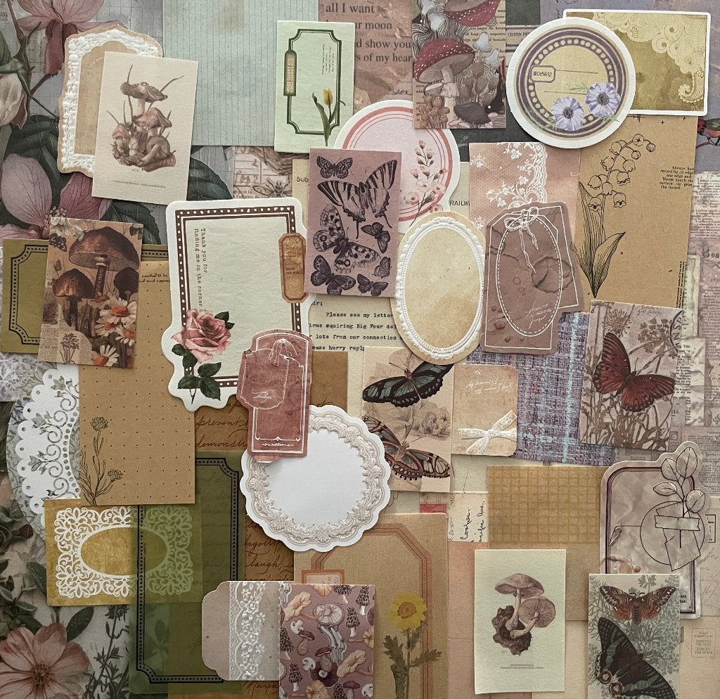 Scrapbooking paddenstoelen vlinders herfst papier, Verzenden, Nieuw