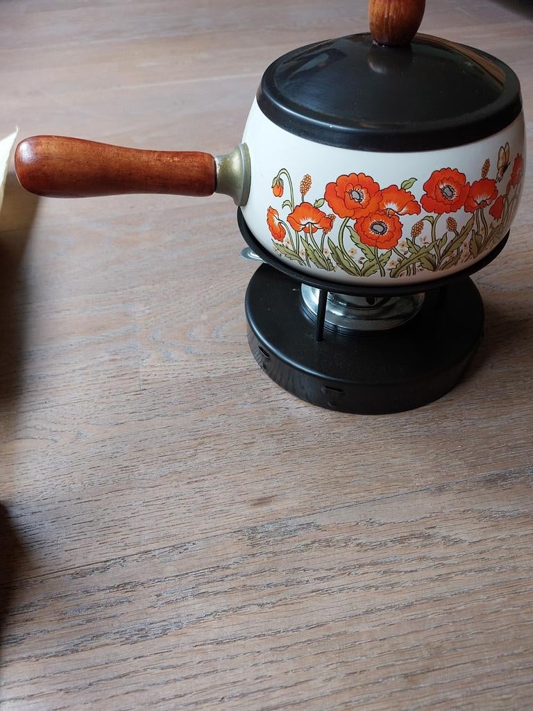 Retro fondue pan met bloemen, Ophalen of Verzenden, Huis en Inrichting