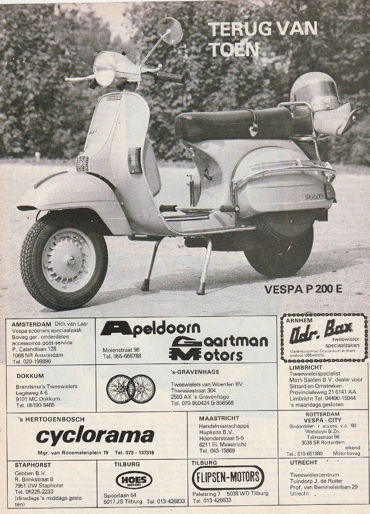 retro reclame 1982 Vespa P200E scooter brommer, Verzenden, Overige typen