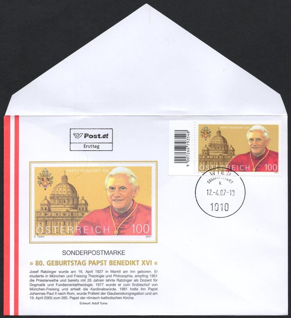 Paus (26) - 80e verjaardag Benedictus XVI, Postzegels en Munten, Verzenden, Envelop
