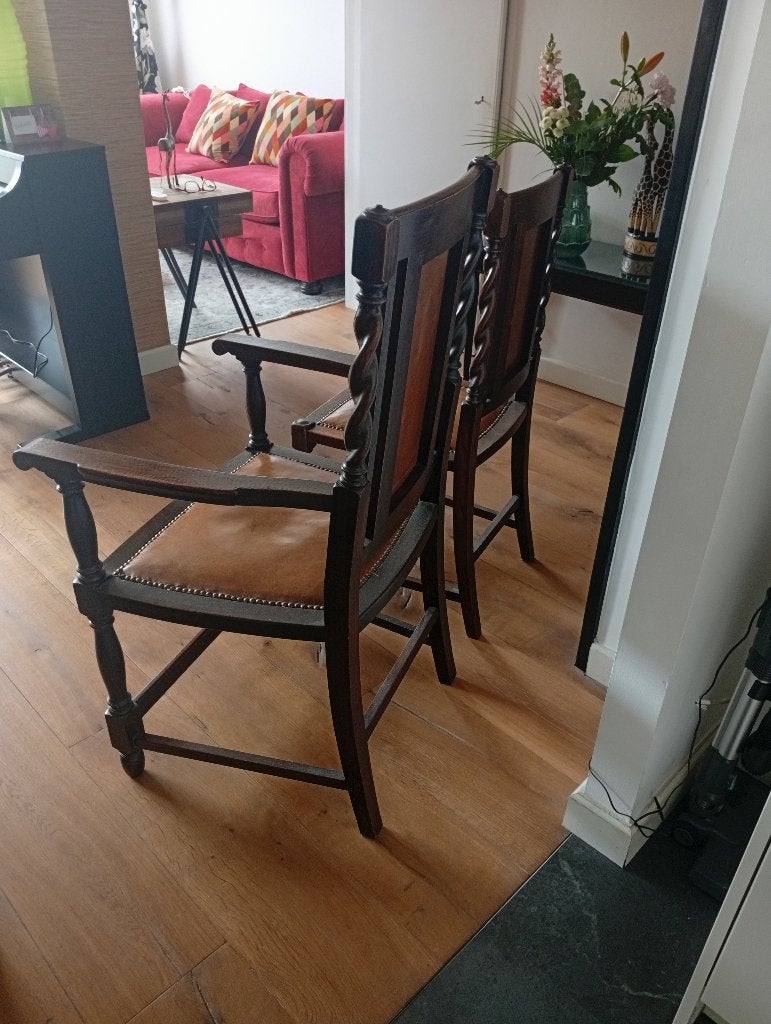 Stoelen Bruin met leder. Pander en Zonen Amsterdam, Ophalen, Gebruikt, Bruin, Vintage