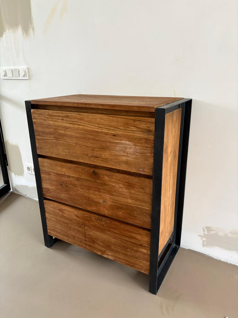 D-Bodhi Fendy Industriële ladekast met staal en teakhout, Ophalen, Gebruikt, Teakhout, 50 tot 100 cm