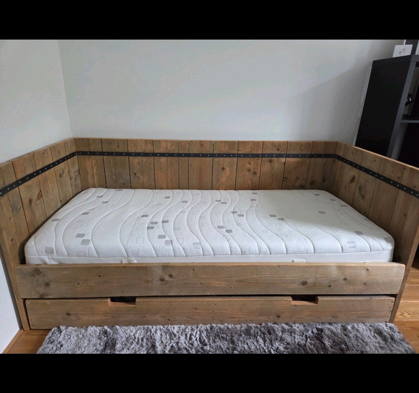 Steigerhout bankbed, Ophalen, 90 cm, Eenpersoons, Bruin