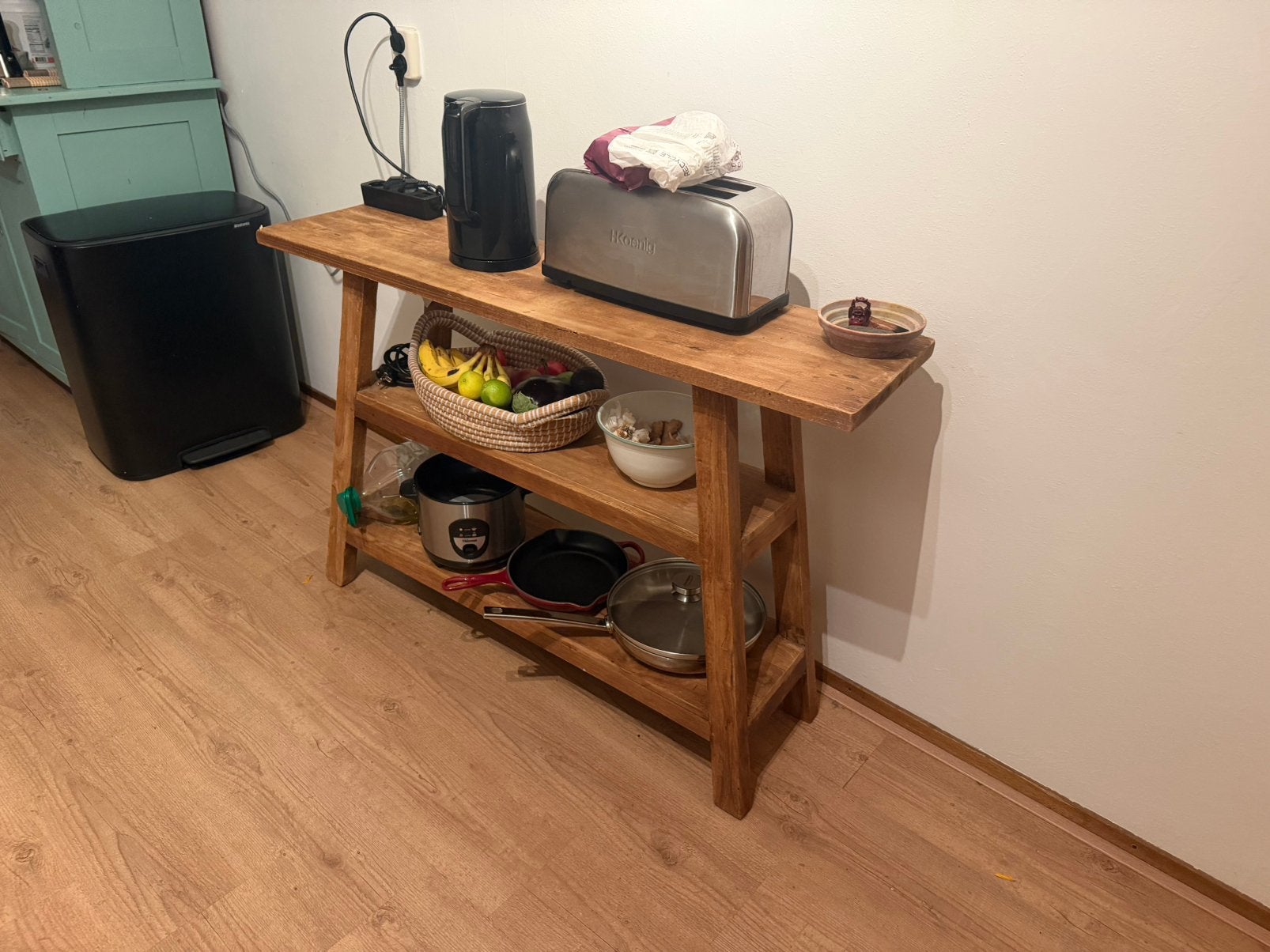 Massief Houten Sidetable / Wandtafel, Ophalen, Zo goed als nieuw, 25 tot 50 cm, Rechthoekig