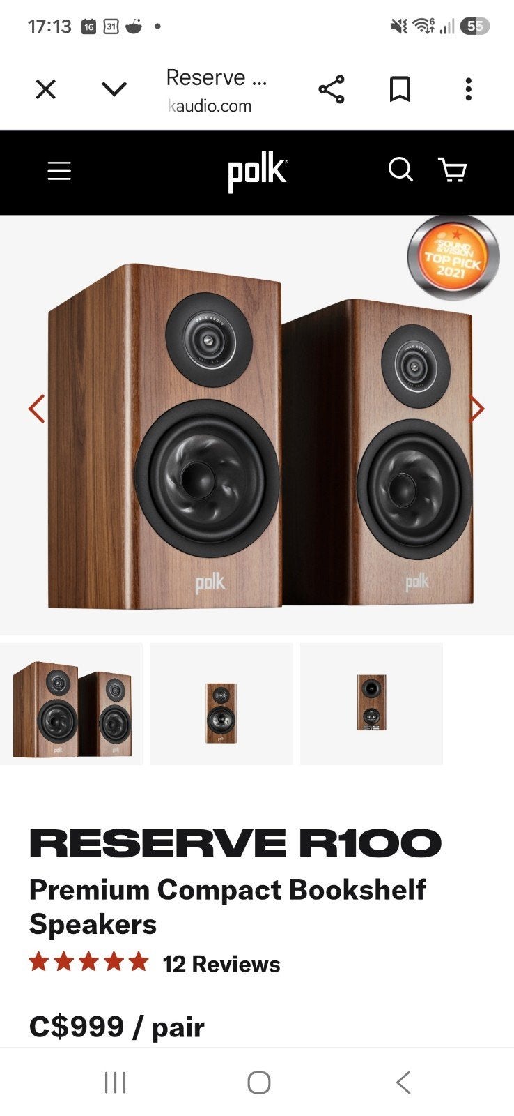 Polk Reserve R100 Boekenplank Luidsprekers - Nieuw in doos, Nieuw, Geschikt voor surround/home cinema, Minder dan 60 watt, Boekenplank luidspreker