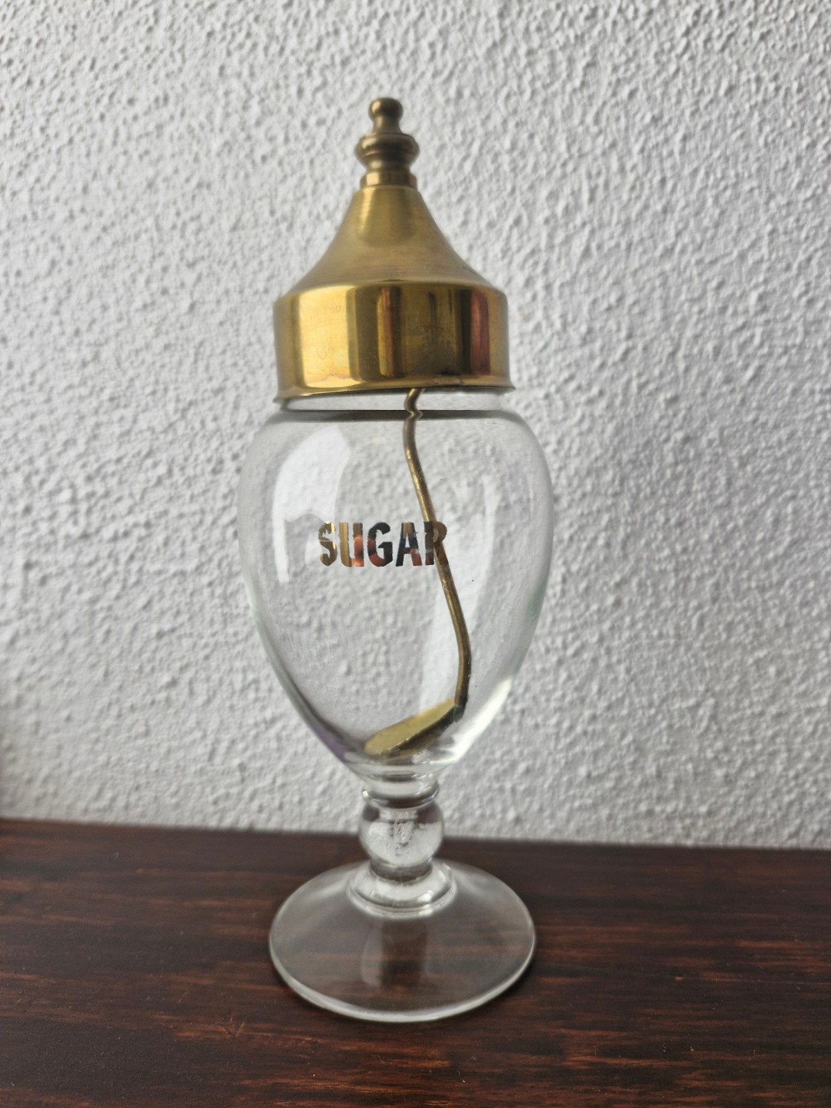 Antieke Glazen Suikerpot met Deksel en Lepel, Antiek en Kunst, Ophalen