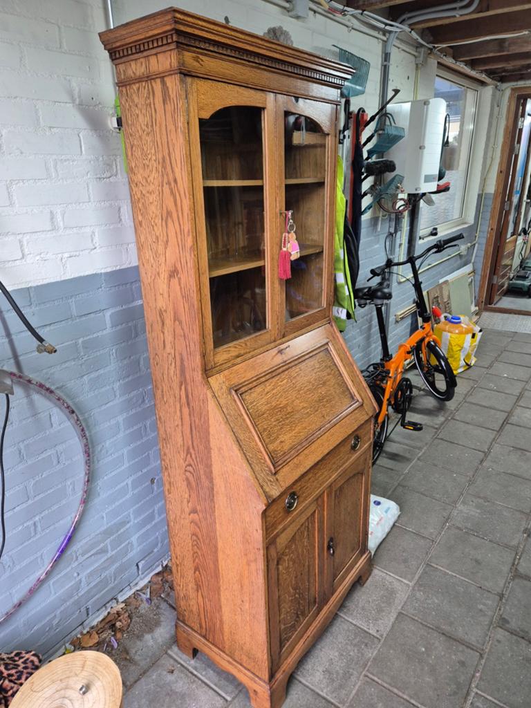 Antieke eikenhouten secretaire met vitrinekast, Antiek en Kunst, Antiek | Meubels | Kasten, Ophalen