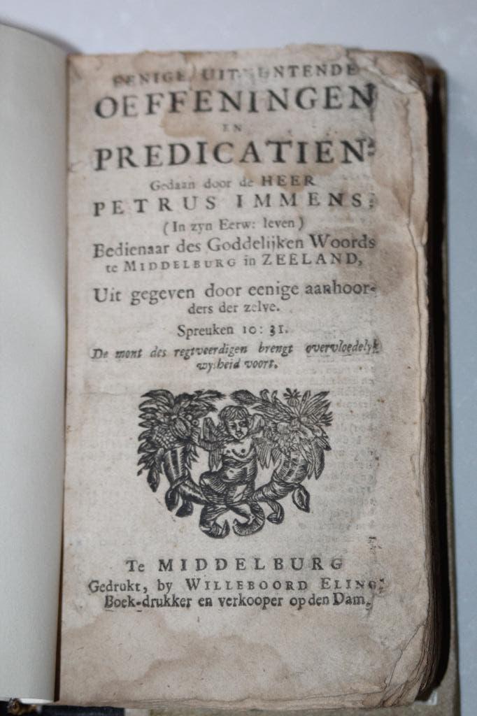Schaarse eerste druk Oeffeningen Petrus Immens (1721), Boeken, Ophalen of Verzenden, Gelezen, Christendom | Protestants