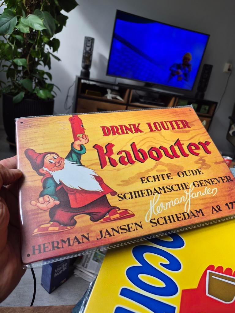 Blikken reclamebord louter kabouter Herman jansen  30x20, Ophalen of Verzenden, Gebruikt, Overige