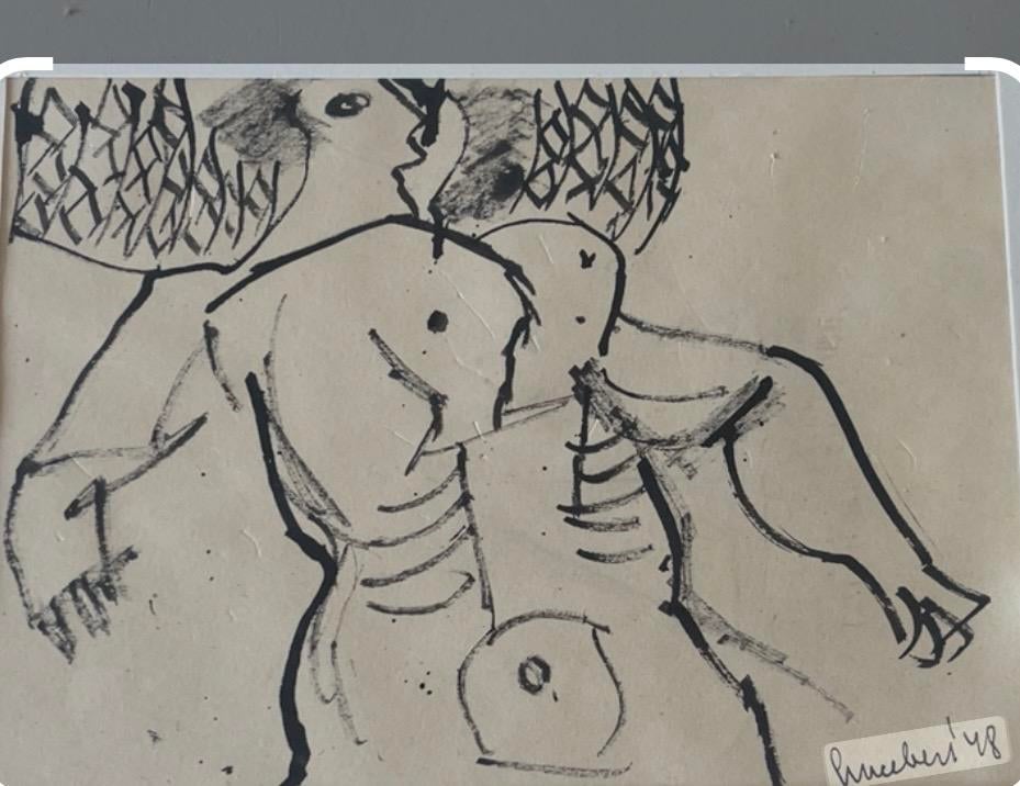 Abstracte figuurtekening, gesigneerd Lucebert'48', Ophalen of Verzenden