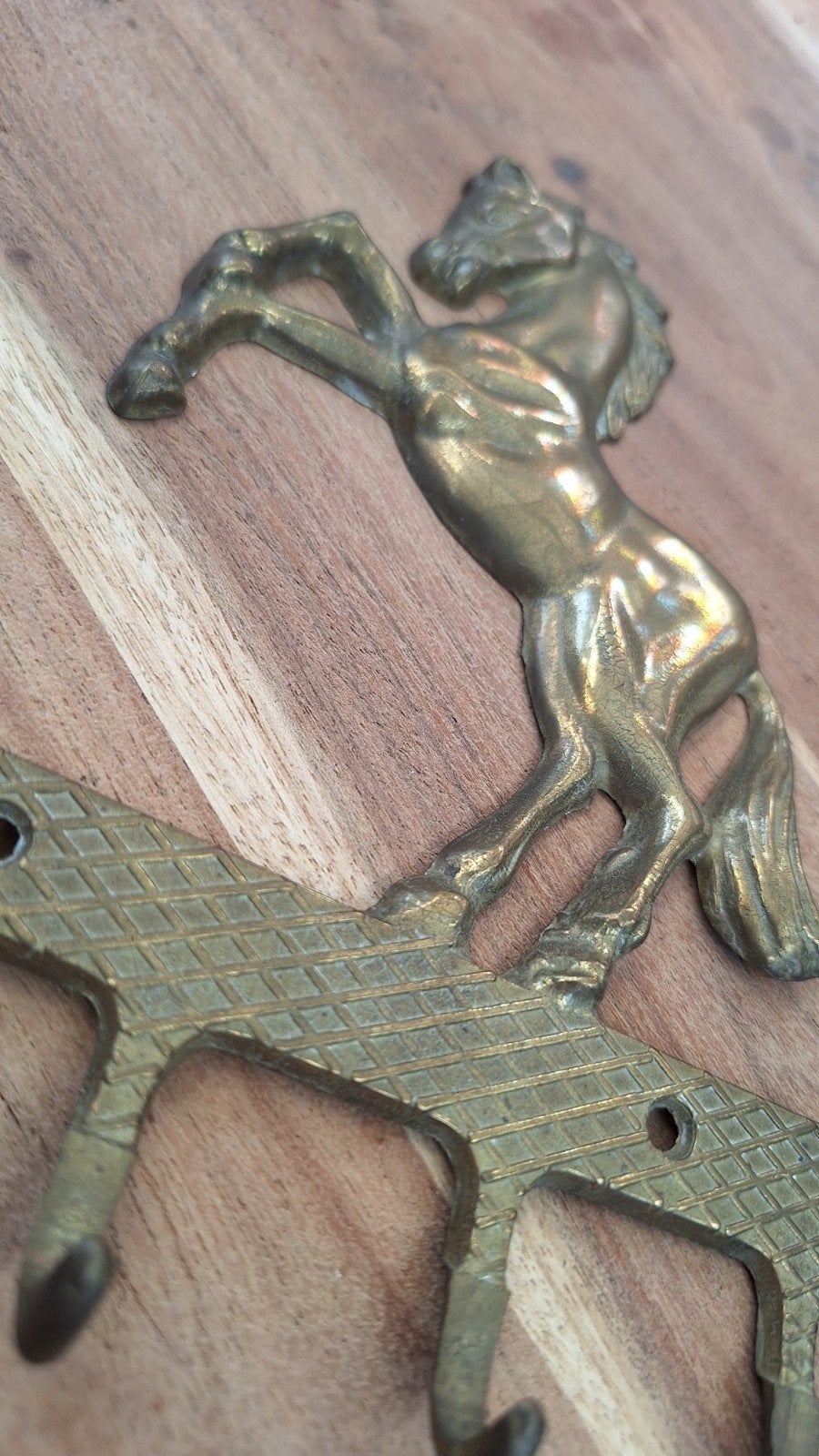Vintage Messing Paardenkapstok - Wandhaken, Gebruikt, Wandhaken, Ophalen of Verzenden, Minder dan 100 cm