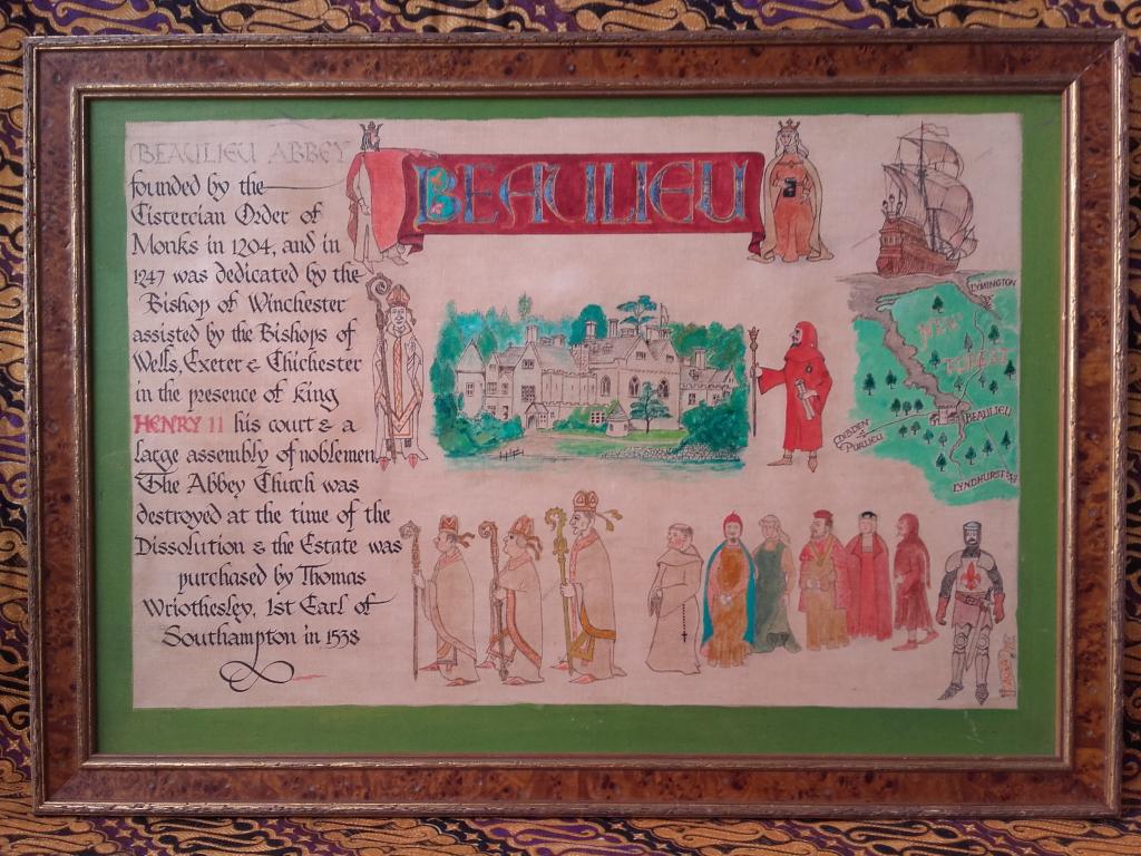 Beaulieu abbey oud ingelijste schilderij uit Engeland 56 cm., Ophalen of Verzenden