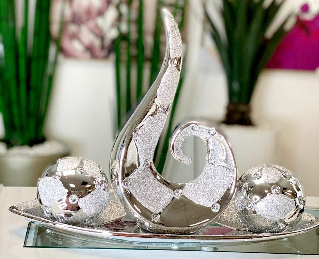 Decoratieve set zilverkleurig met glitter en steentjes, Ophalen of Verzenden, Zo goed als nieuw, Zilver, Metaal