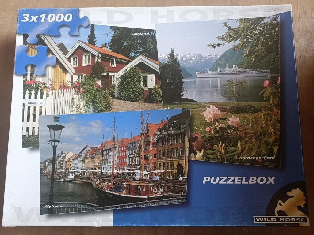 Wild Horse Puzzelbox 3x1000 stukjes - Scandinavië, Ophalen of Verzenden, 500 t/m 1500 stukjes, Nieuw, Legpuzzel