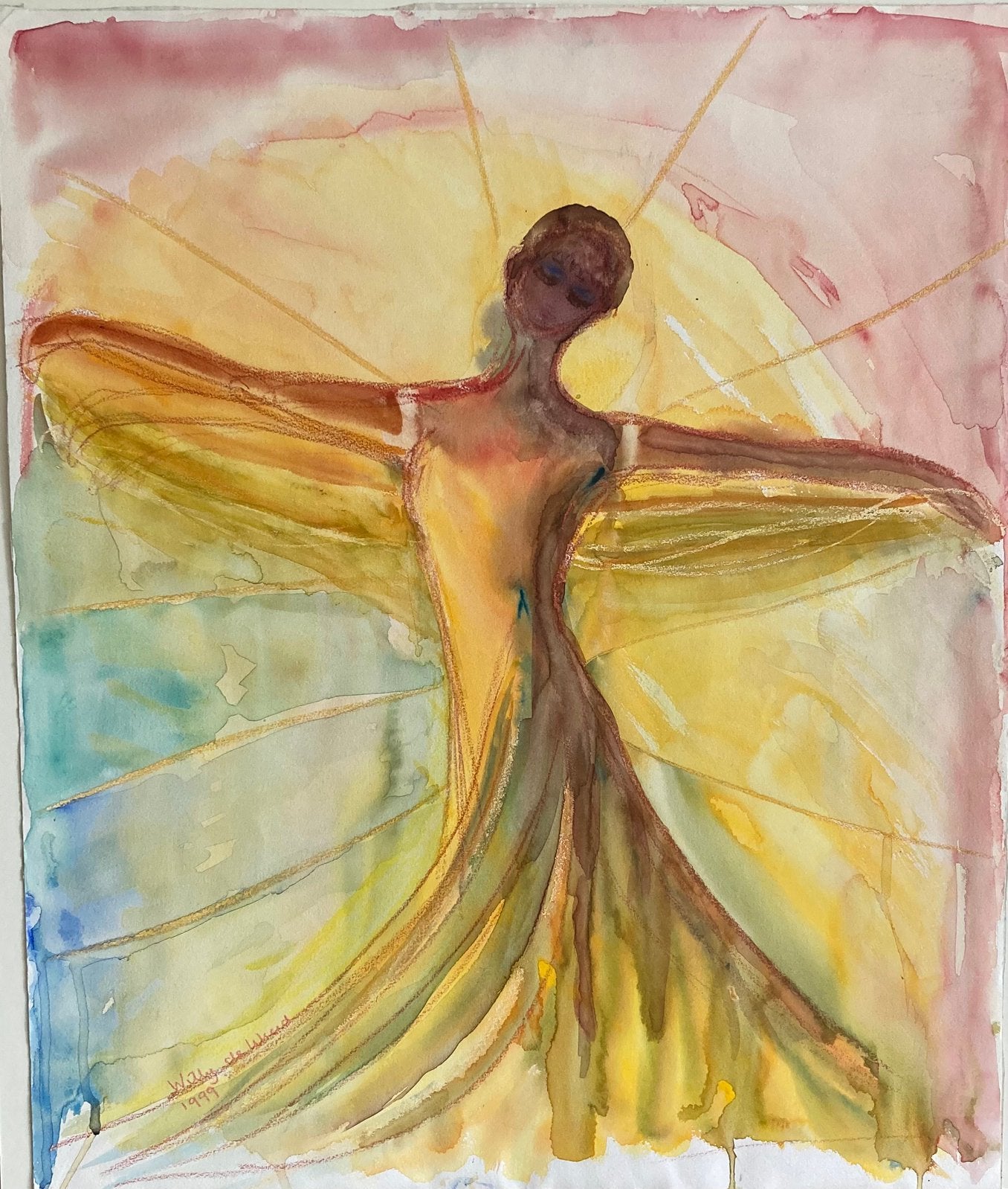 Aquarel, Danseres  in Geel, 46x55cm, Ophalen of Verzenden