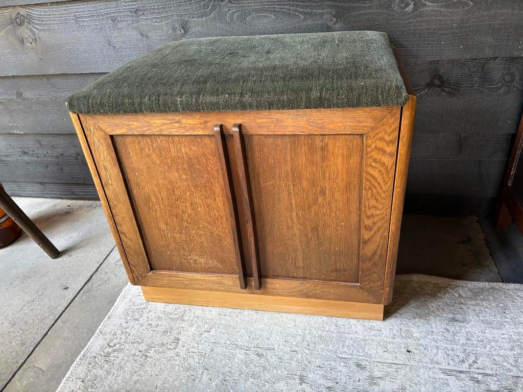 Vintage platenkast met opbergruimte en zitkussen, Ophalen