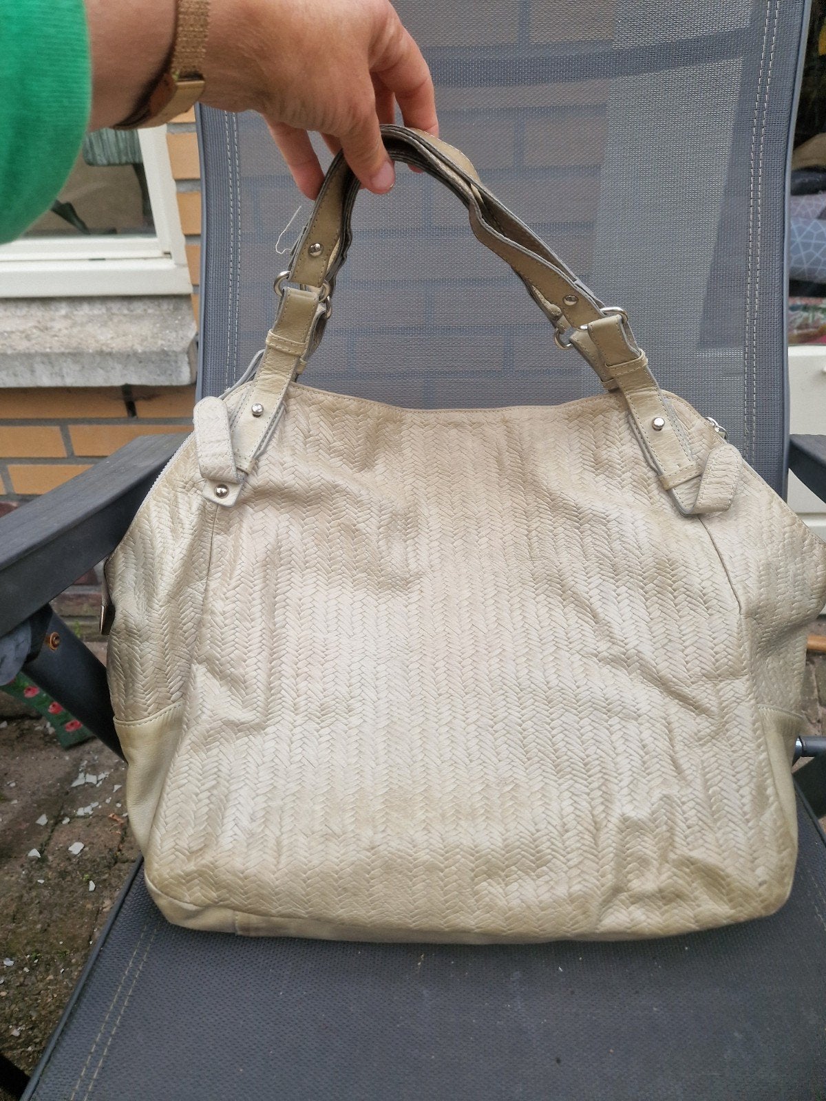 Taupe licht groen leer Italiaans design tas Carol J, Ophalen of Verzenden, Gebruikt, Groen, Shopper