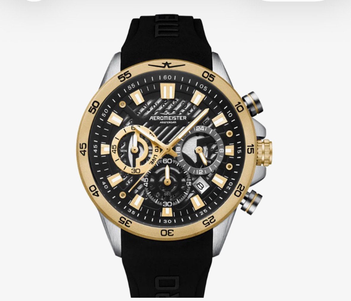 Aeromeister Driver Horloge - Zwart/Goud NIEUW, Overige merken, Staal, Polshorloge, Nieuw