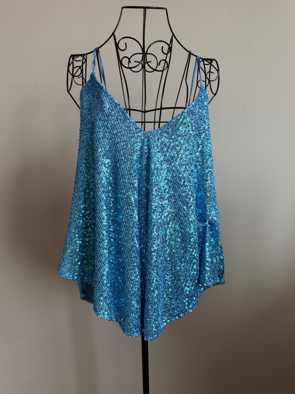 Glitterende Blauwe Top met Pailletten Maat XL, Blauw, Maat 46/48 (XL) of groter, Ophalen of Verzenden, Zo goed als nieuw