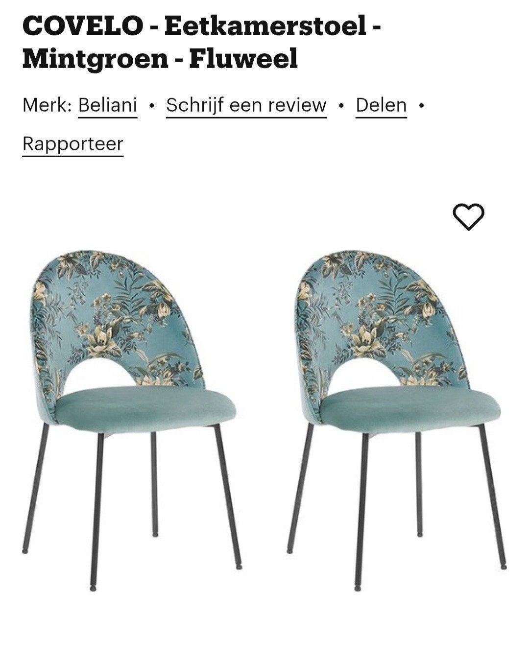 COVELO Eetkamerstoelen - Mintgroen Fluweel - 4 stuks, Huis en Inrichting, Stoelen, Modern, Bloemenpatroon, Overige kleuren, Ophalen of Verzenden