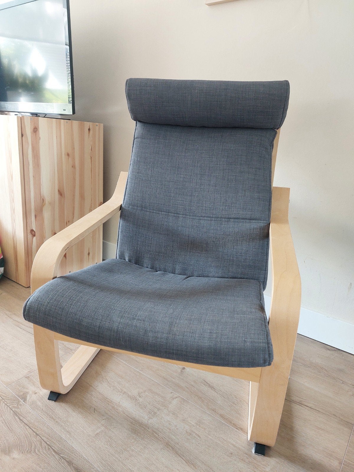 ikea poang stoel  grijze bekleding, Ophalen, Hout, Gebruikt, Modern, Scandinavisch