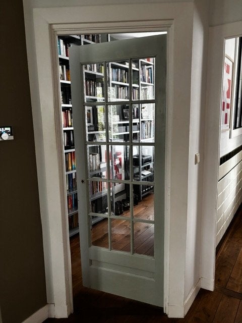 Oude binnendeur met glas, Ophalen, Gebruikt, Minder dan 80 cm, Binnendeur