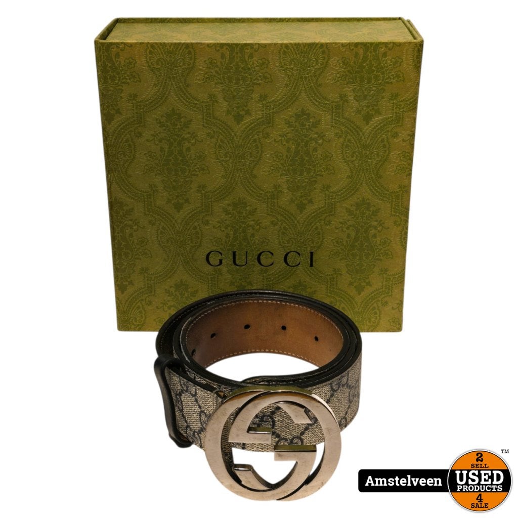 Gucci GG Beige/Blue Belt/Riem Buckle 85cm
