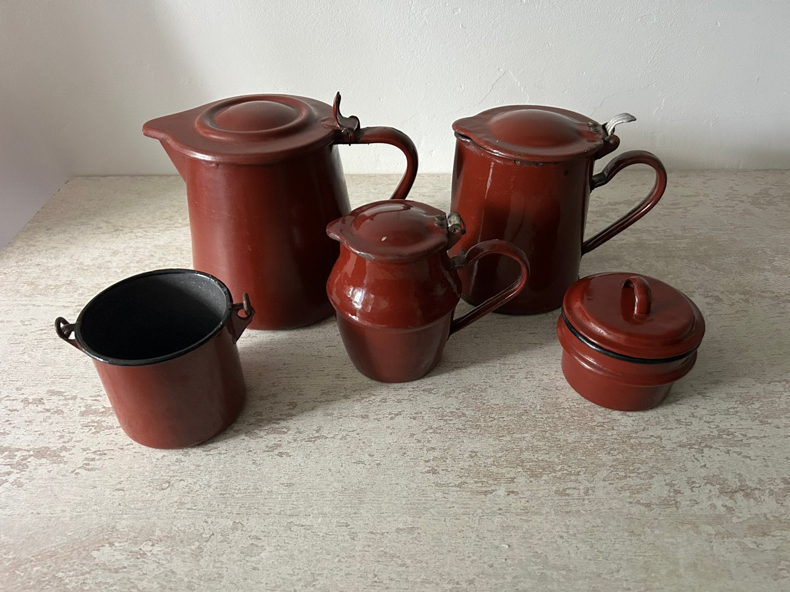 Bruin emaille set 1, Ophalen of Verzenden