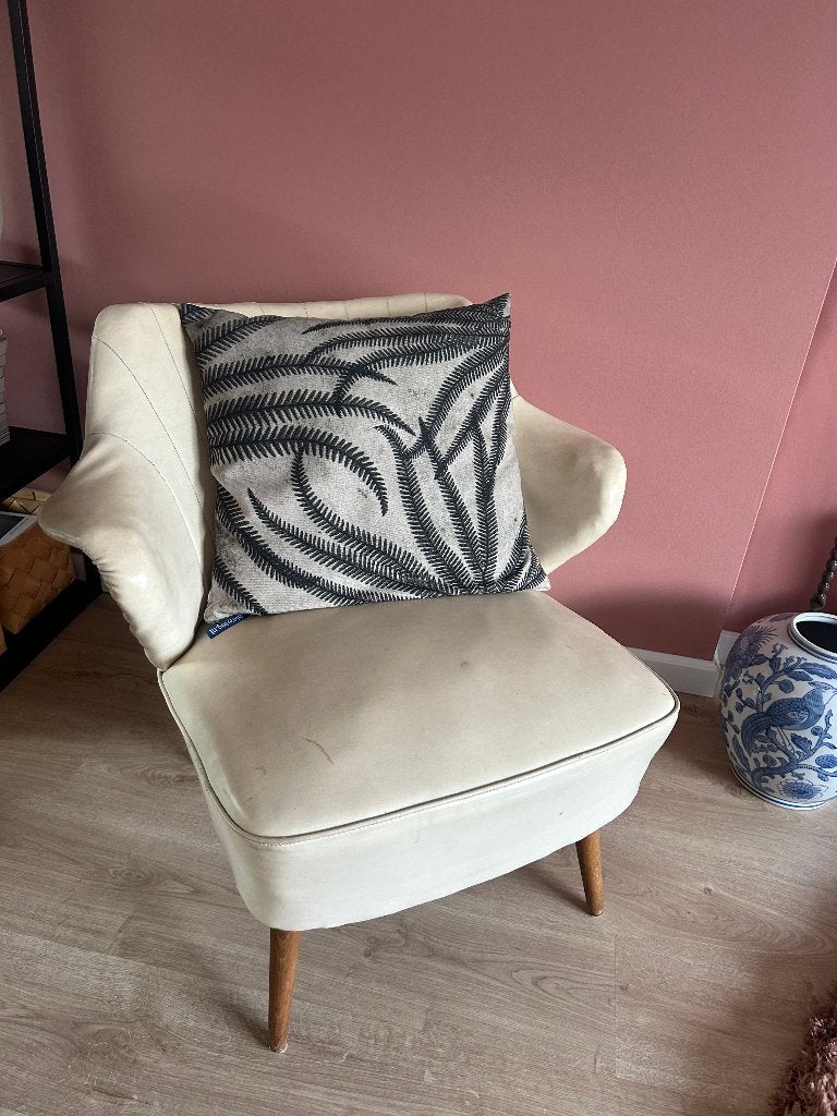 Vintage cocktail stoel creme - leder, Ophalen, Leer, Gebruikt, Overige kleuren