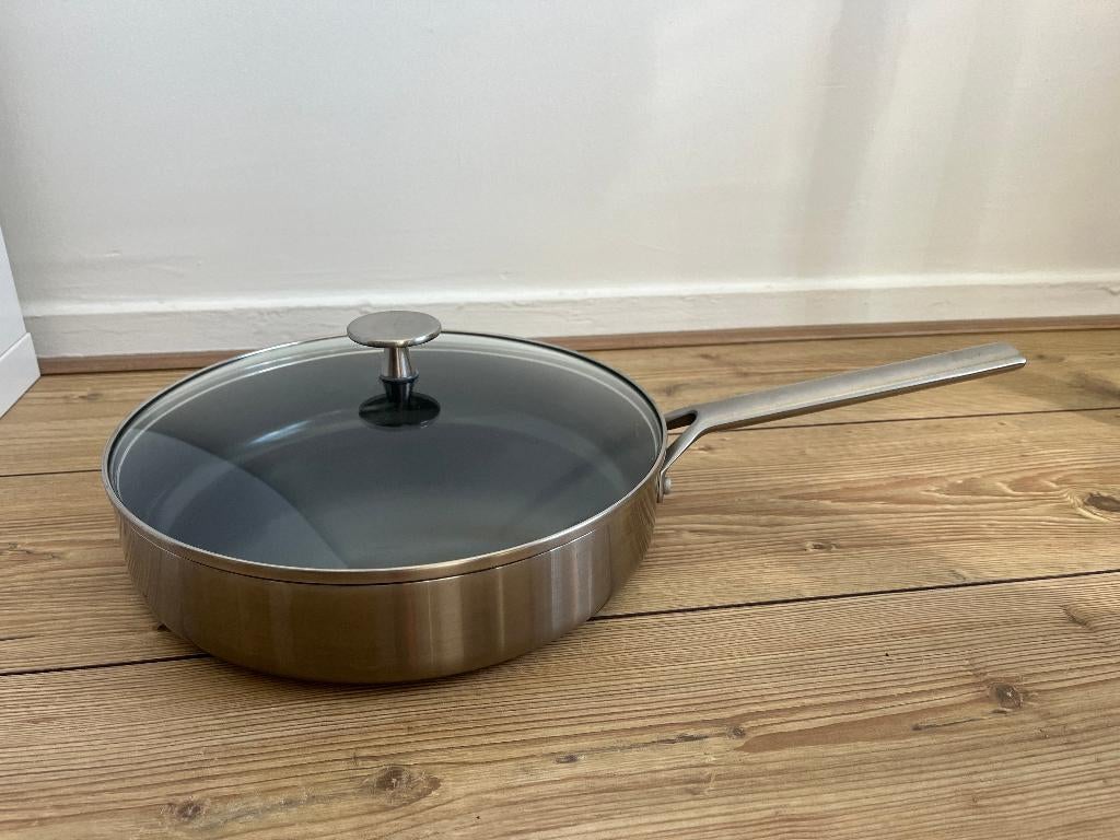 Royal van Kempen en Bergeer hapjespan 28 cm met deksel, Ophalen, Zo goed als nieuw, Rvs, Koekenpan of Braadpan