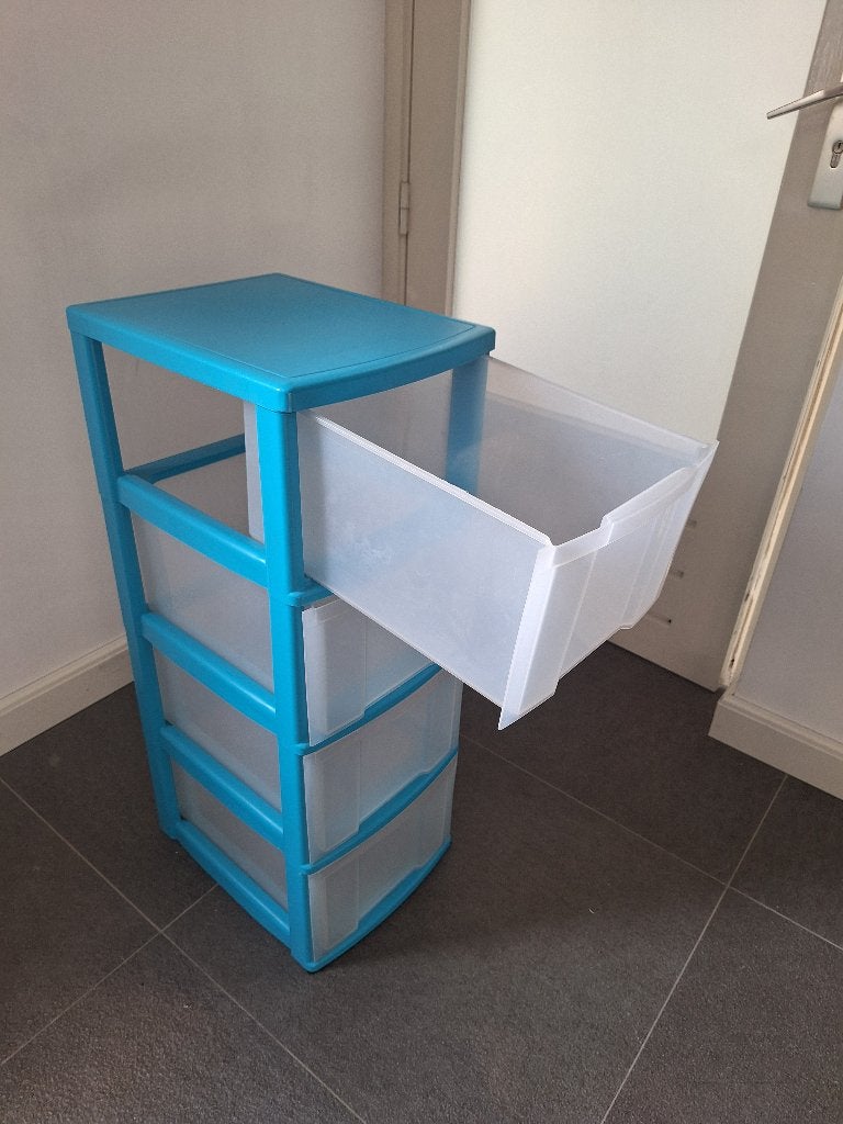 Kunststof ladeblok, 4 laden, met wieltjes, blauw, ladekast, Ophalen, Zo goed als nieuw, 3 of 4 laden, Minder dan 100 cm