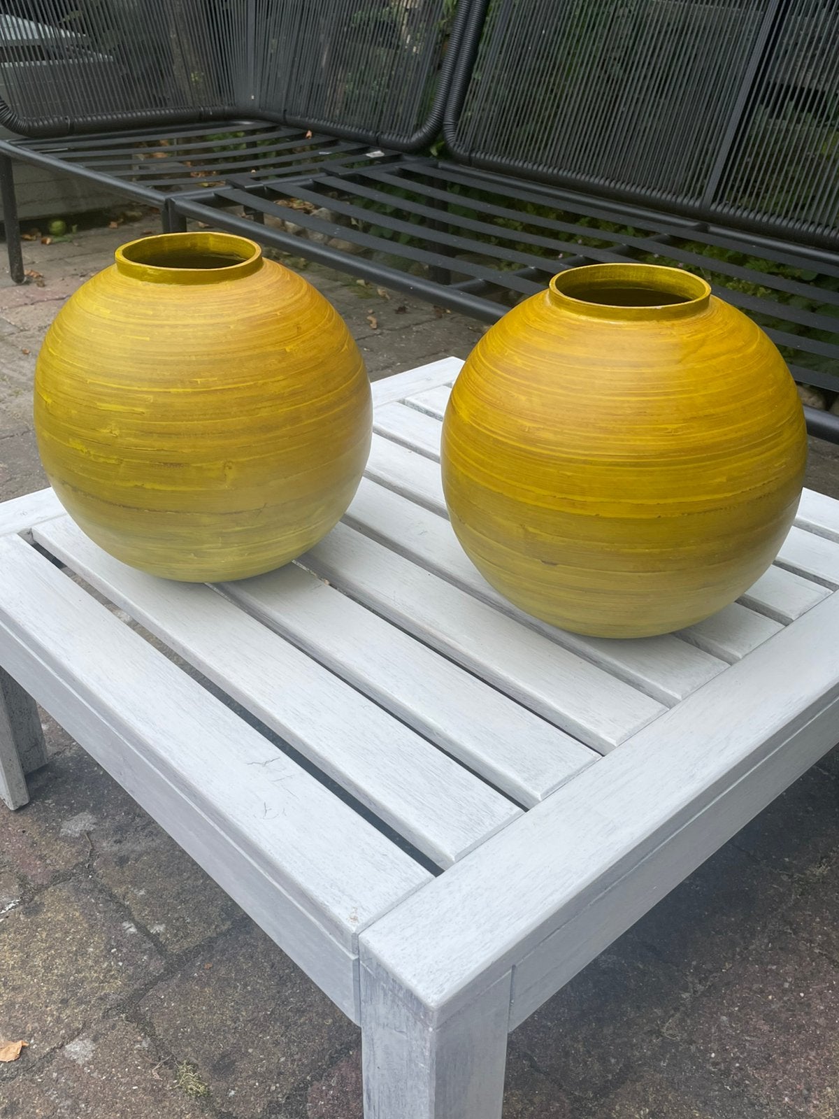 Bamboe bollen/ vazen in geel, Huis en Inrichting, Woonaccessoires | Vazen, Ophalen, Zo goed als nieuw, Geel