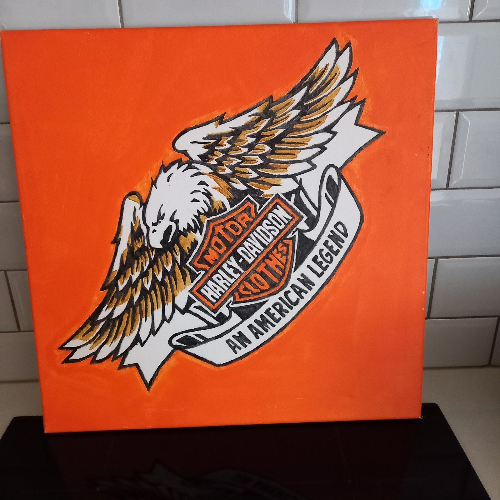 Handgeschilderd Harley-Davidson kunstwerk  canvas, Ophalen of Verzenden, Reclamebord