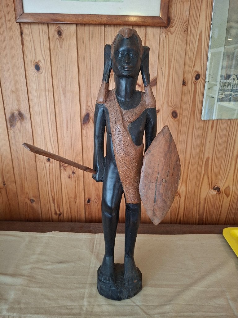 Handgesneden Masaai krijger, ebbenhout, Ophalen, Houtsnijwerk, 50 - 100 cm, Hout
