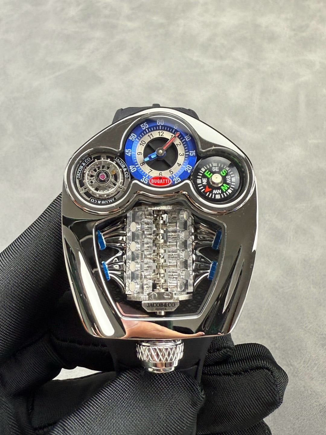 Jacob & Co. Bugatti Chiron Tourbillon Horloge, Overige merken, Staal, Polshorloge, Kunststof