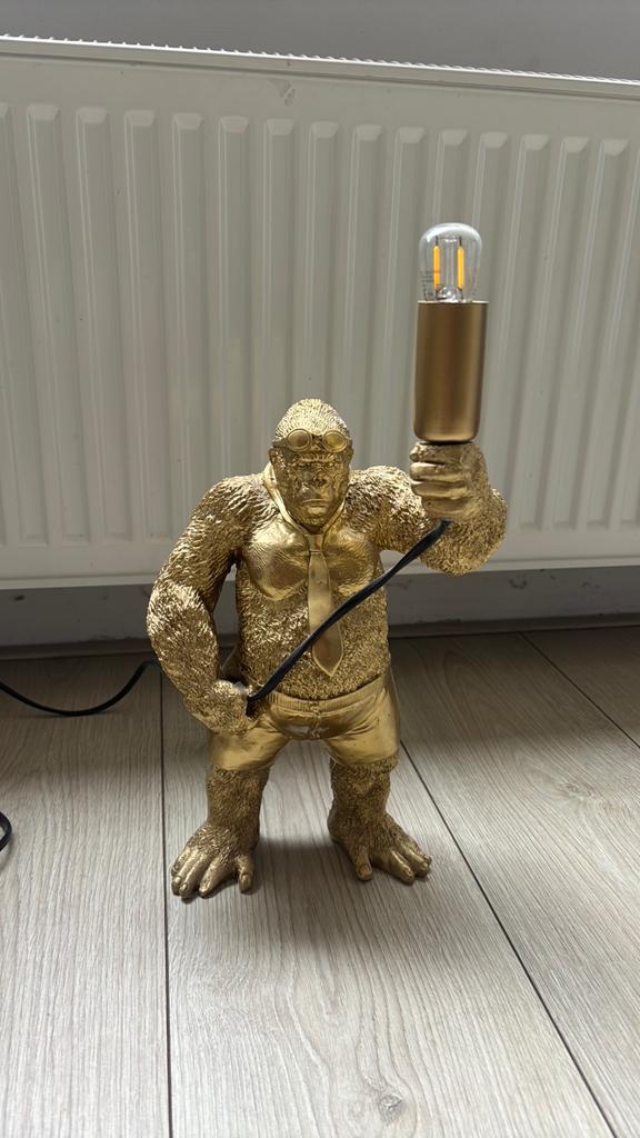 Gouden Gorilla Tafellamp met Gloeilamp, Ophalen, Zo goed als nieuw