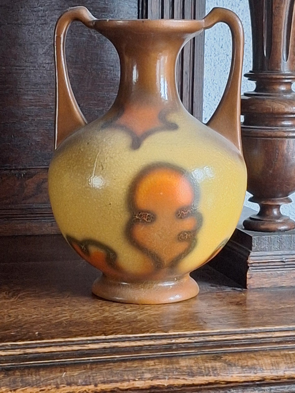 Vintage Aardewerk vazen 2stuks met Handvatten - Oranje/Geel, Ophalen