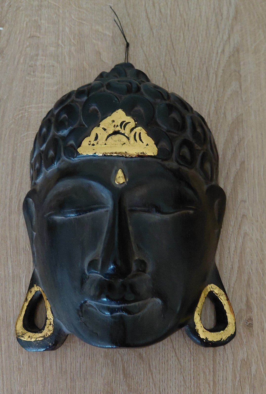 Boeddha masker wanddecoratie - 20 cm hoog, Zwart, Gebruikt, Ophalen of Verzenden, Hout