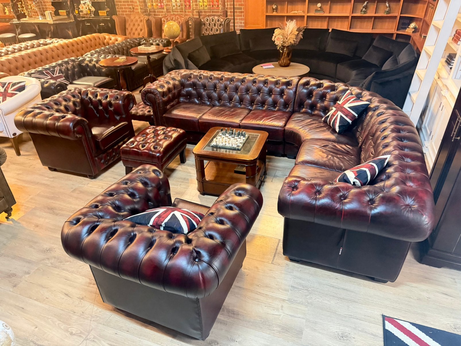 Birmingham Chesterfield hoekbank – antiek donkerrood leer, Ophalen, Gebruikt, Overige maten, Leer
